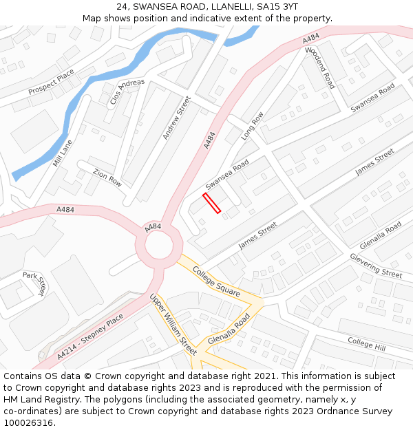 24, SWANSEA ROAD, LLANELLI, SA15 3YT: Location map and indicative extent of plot
