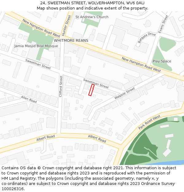 24, SWEETMAN STREET, WOLVERHAMPTON, WV6 0AU: Location map and indicative extent of plot