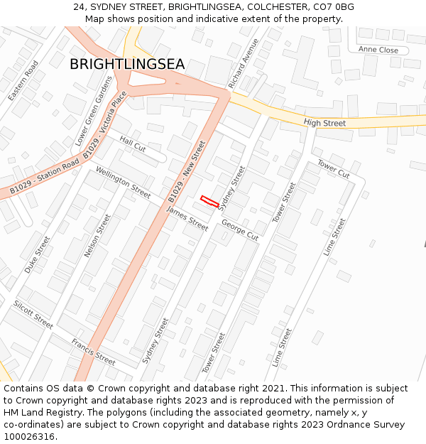 24, SYDNEY STREET, BRIGHTLINGSEA, COLCHESTER, CO7 0BG: Location map and indicative extent of plot
