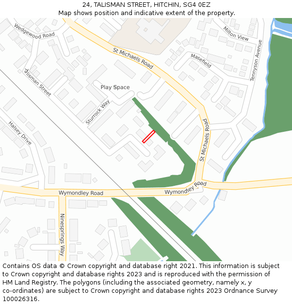 24, TALISMAN STREET, HITCHIN, SG4 0EZ: Location map and indicative extent of plot