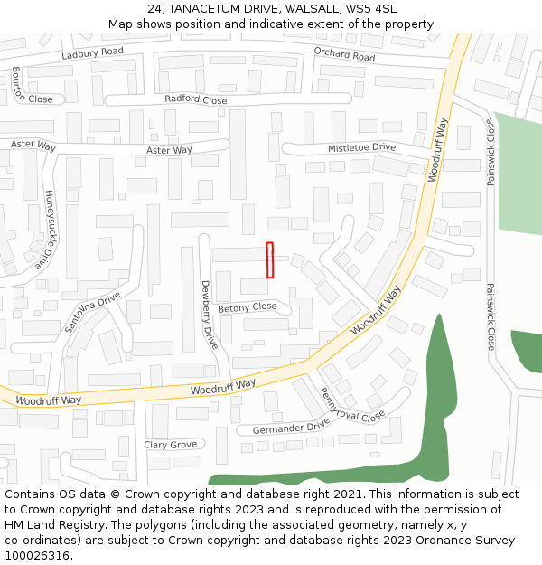 24, TANACETUM DRIVE, WALSALL, WS5 4SL: Location map and indicative extent of plot
