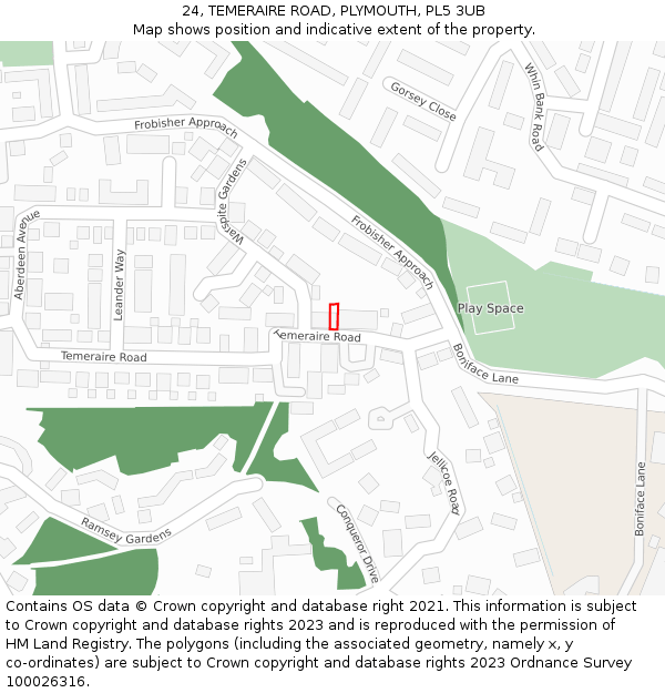 24, TEMERAIRE ROAD, PLYMOUTH, PL5 3UB: Location map and indicative extent of plot