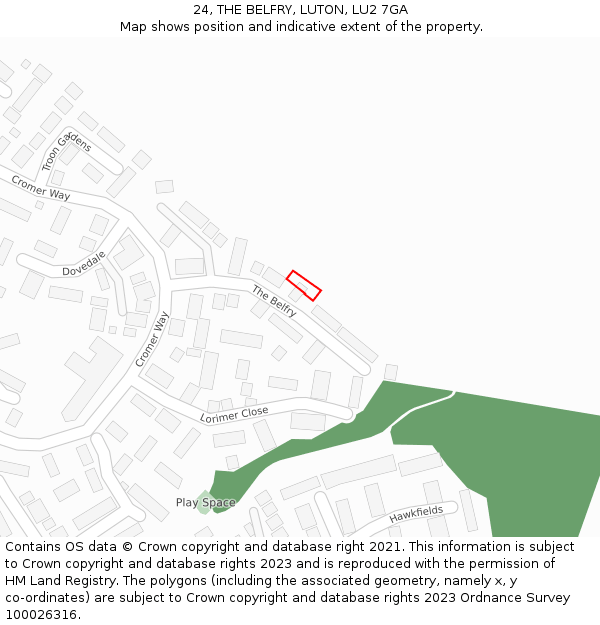 24, THE BELFRY, LUTON, LU2 7GA: Location map and indicative extent of plot
