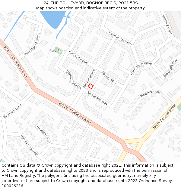 24, THE BOULEVARD, BOGNOR REGIS, PO21 5BS: Location map and indicative extent of plot