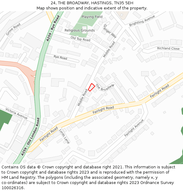 24, THE BROADWAY, HASTINGS, TN35 5EH: Location map and indicative extent of plot