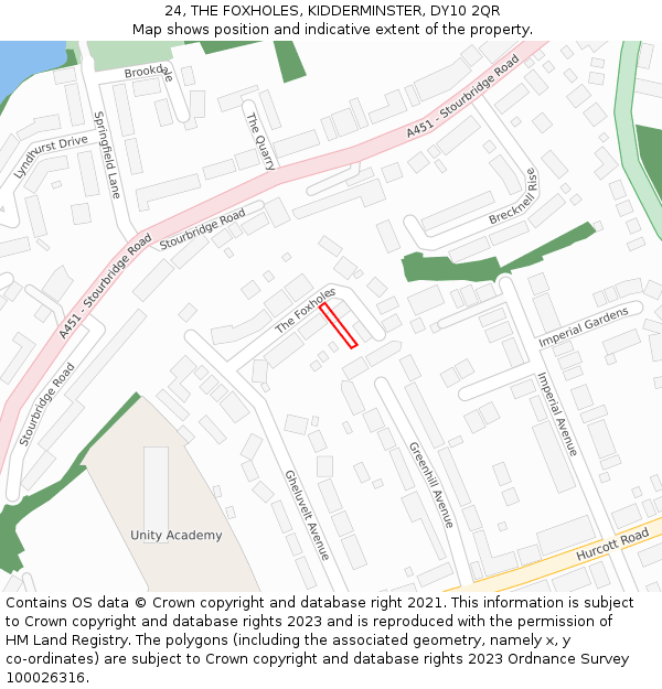 24, THE FOXHOLES, KIDDERMINSTER, DY10 2QR: Location map and indicative extent of plot