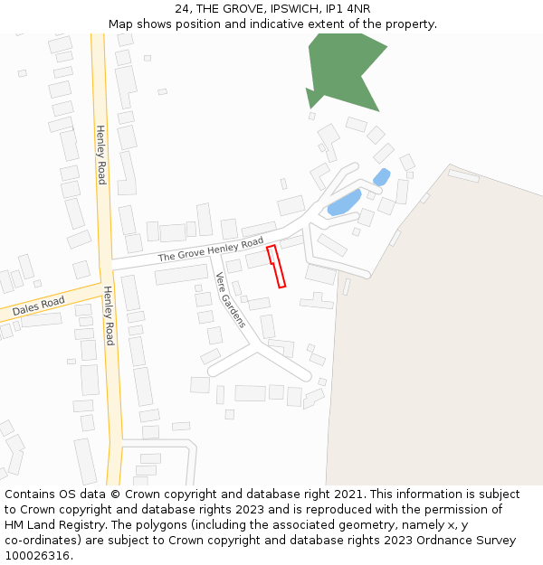 24, THE GROVE, IPSWICH, IP1 4NR: Location map and indicative extent of plot