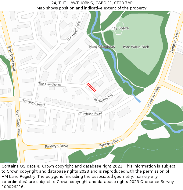 24, THE HAWTHORNS, CARDIFF, CF23 7AP: Location map and indicative extent of plot