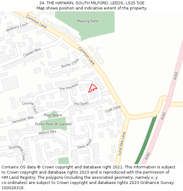 24, THE HAYWAIN, SOUTH MILFORD, LEEDS, LS25 5GE: Location map and indicative extent of plot