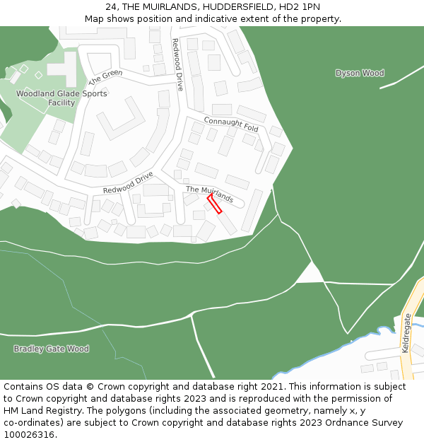 24, THE MUIRLANDS, HUDDERSFIELD, HD2 1PN: Location map and indicative extent of plot