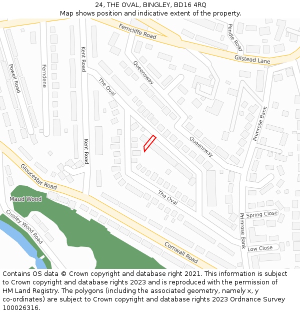 24, THE OVAL, BINGLEY, BD16 4RQ: Location map and indicative extent of plot