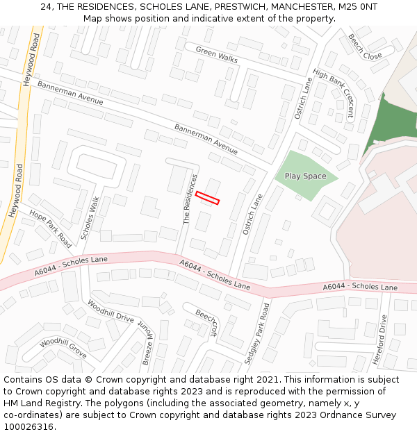 24, THE RESIDENCES, SCHOLES LANE, PRESTWICH, MANCHESTER, M25 0NT: Location map and indicative extent of plot