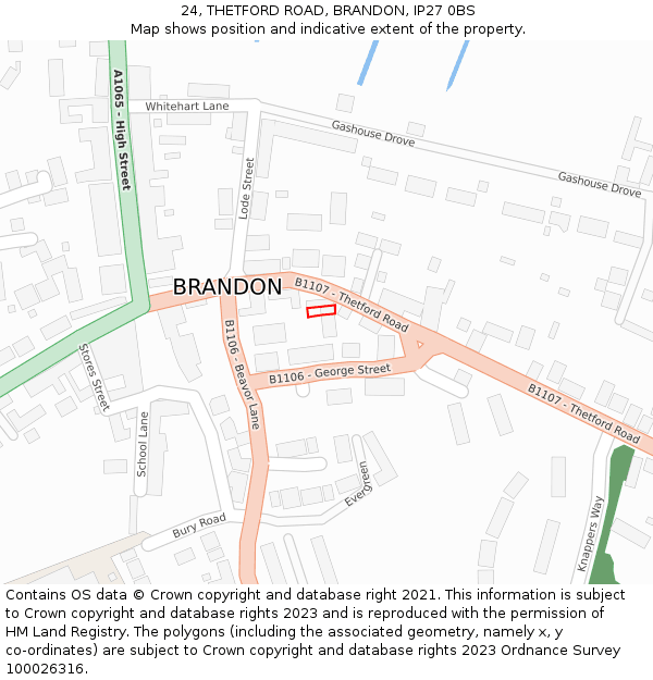 24, THETFORD ROAD, BRANDON, IP27 0BS: Location map and indicative extent of plot