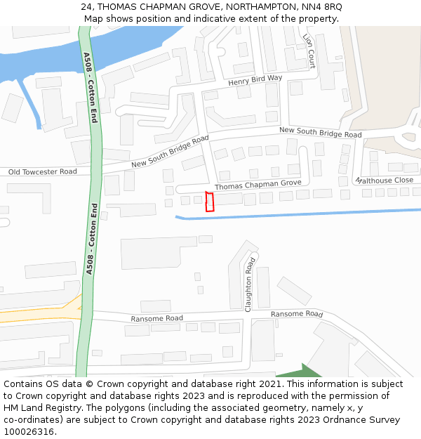 24, THOMAS CHAPMAN GROVE, NORTHAMPTON, NN4 8RQ: Location map and indicative extent of plot