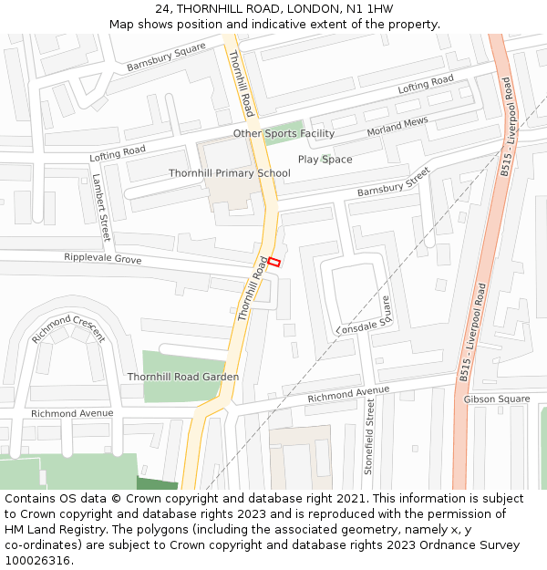 24, THORNHILL ROAD, LONDON, N1 1HW: Location map and indicative extent of plot