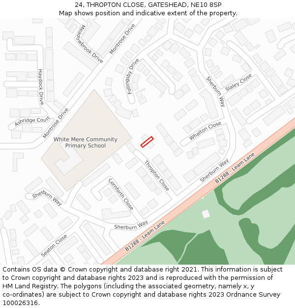 24, THROPTON CLOSE, GATESHEAD, NE10 8SP: Location map and indicative extent of plot
