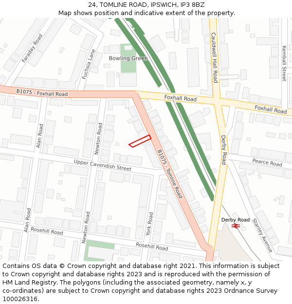24, TOMLINE ROAD, IPSWICH, IP3 8BZ: Location map and indicative extent of plot