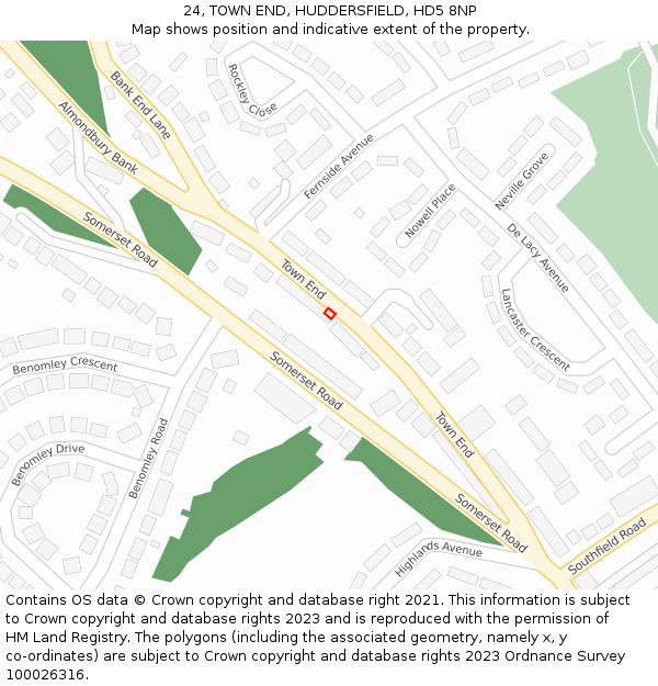 24, TOWN END, HUDDERSFIELD, HD5 8NP: Location map and indicative extent of plot