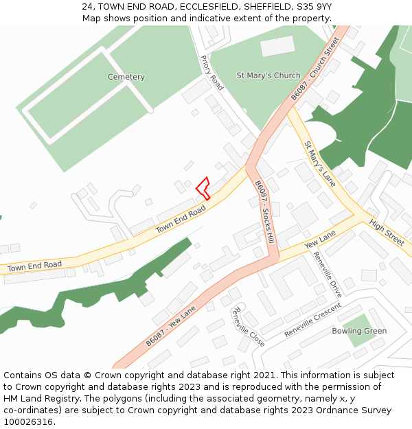 24, TOWN END ROAD, ECCLESFIELD, SHEFFIELD, S35 9YY: Location map and indicative extent of plot