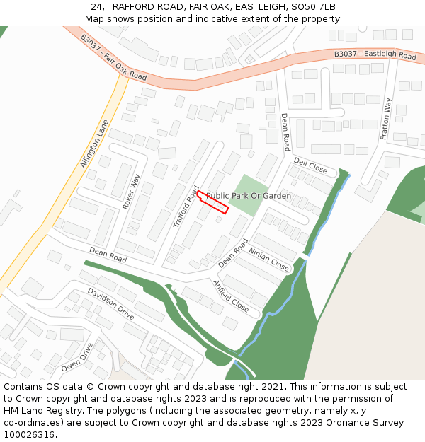 24, TRAFFORD ROAD, FAIR OAK, EASTLEIGH, SO50 7LB: Location map and indicative extent of plot
