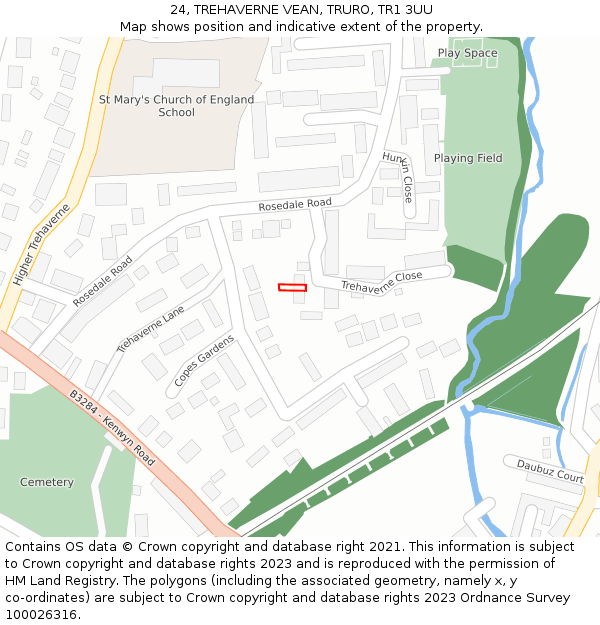 24, TREHAVERNE VEAN, TRURO, TR1 3UU: Location map and indicative extent of plot