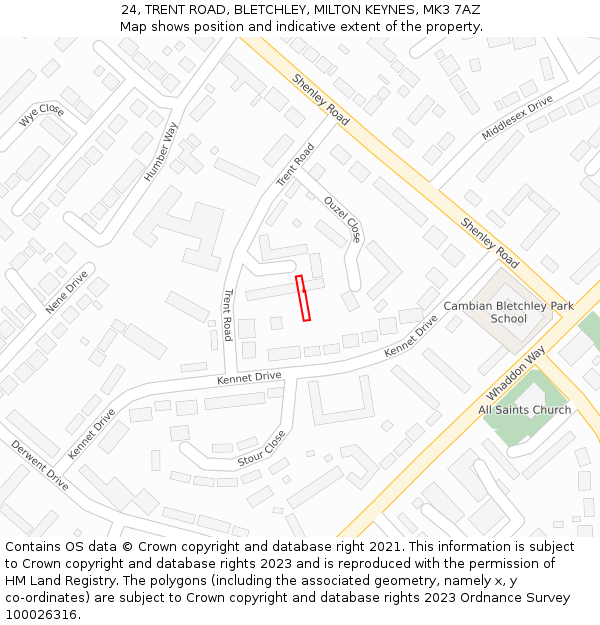 24, TRENT ROAD, BLETCHLEY, MILTON KEYNES, MK3 7AZ: Location map and indicative extent of plot