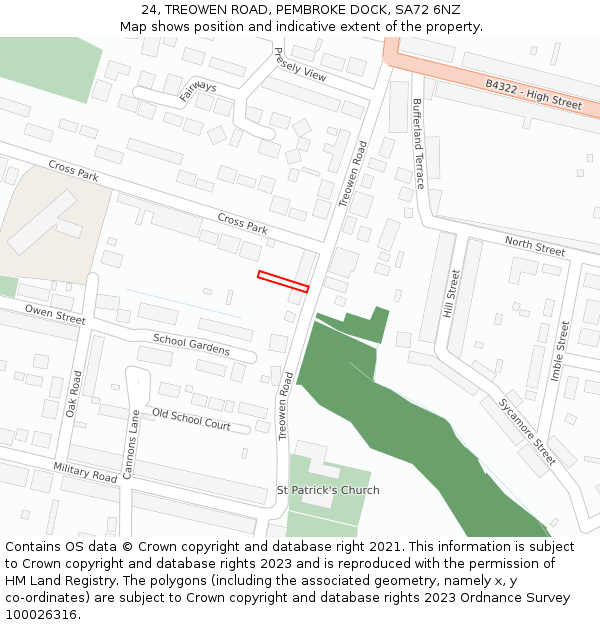 24, TREOWEN ROAD, PEMBROKE DOCK, SA72 6NZ: Location map and indicative extent of plot