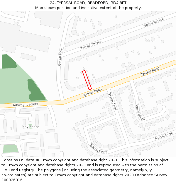 24, TYERSAL ROAD, BRADFORD, BD4 8ET: Location map and indicative extent of plot