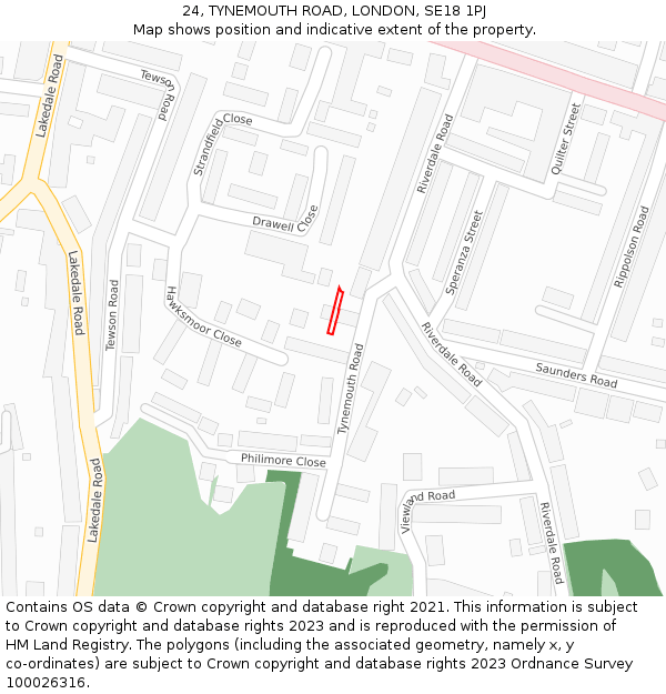24, TYNEMOUTH ROAD, LONDON, SE18 1PJ: Location map and indicative extent of plot