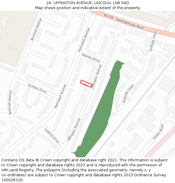 24, UFFINGTON AVENUE, LINCOLN, LN6 0AD: Location map and indicative extent of plot