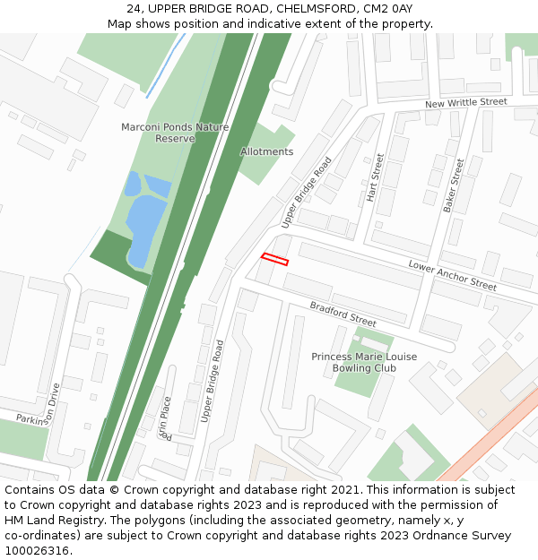 24, UPPER BRIDGE ROAD, CHELMSFORD, CM2 0AY: Location map and indicative extent of plot