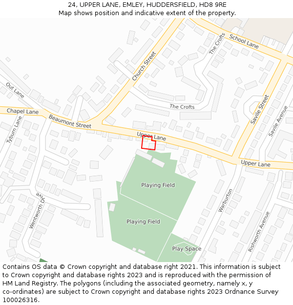 24, UPPER LANE, EMLEY, HUDDERSFIELD, HD8 9RE: Location map and indicative extent of plot