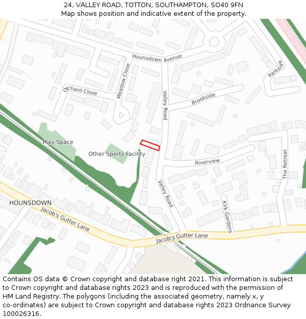 24, VALLEY ROAD, TOTTON, SOUTHAMPTON, SO40 9FN: Location map and indicative extent of plot