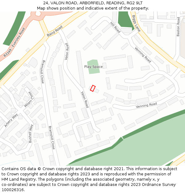 24, VALON ROAD, ARBORFIELD, READING, RG2 9LT: Location map and indicative extent of plot