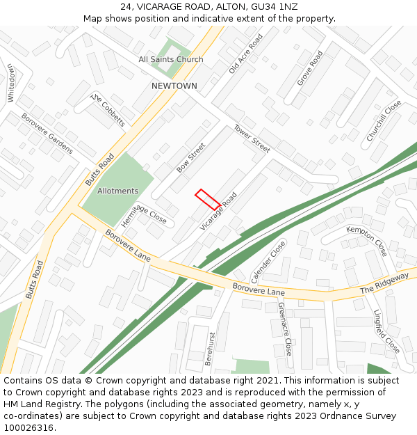 24, VICARAGE ROAD, ALTON, GU34 1NZ: Location map and indicative extent of plot