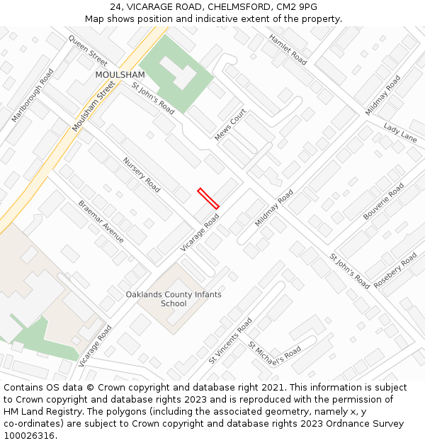 24, VICARAGE ROAD, CHELMSFORD, CM2 9PG: Location map and indicative extent of plot