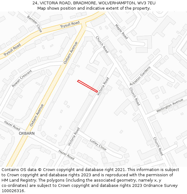 24, VICTORIA ROAD, BRADMORE, WOLVERHAMPTON, WV3 7EU: Location map and indicative extent of plot