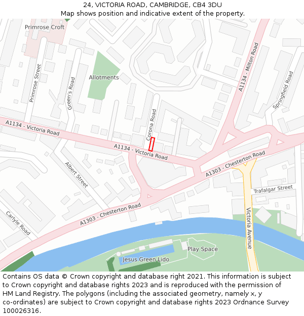 24, VICTORIA ROAD, CAMBRIDGE, CB4 3DU: Location map and indicative extent of plot