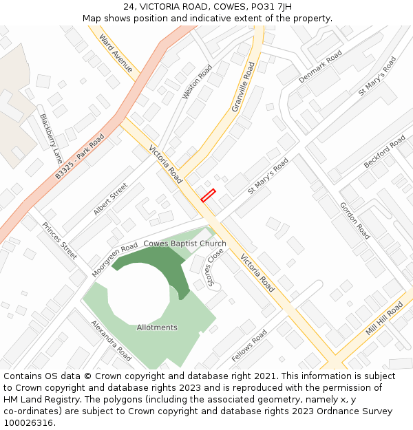 24, VICTORIA ROAD, COWES, PO31 7JH: Location map and indicative extent of plot