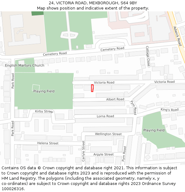 24, VICTORIA ROAD, MEXBOROUGH, S64 9BY: Location map and indicative extent of plot