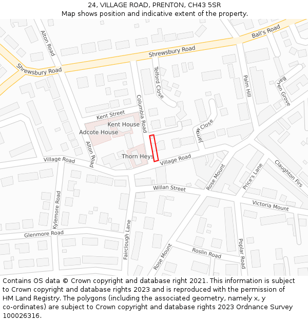 24, VILLAGE ROAD, PRENTON, CH43 5SR: Location map and indicative extent of plot