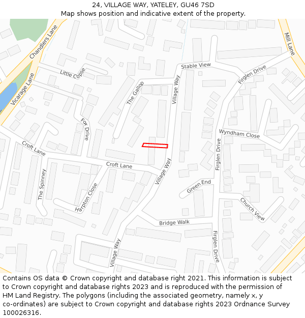 24, VILLAGE WAY, YATELEY, GU46 7SD: Location map and indicative extent of plot
