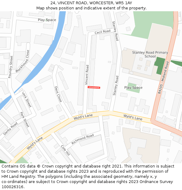 24, VINCENT ROAD, WORCESTER, WR5 1AY: Location map and indicative extent of plot