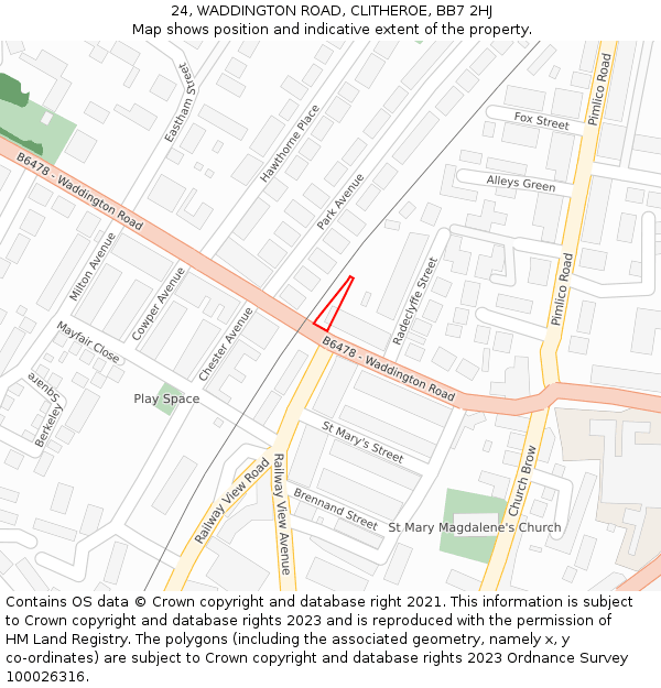 24, WADDINGTON ROAD, CLITHEROE, BB7 2HJ: Location map and indicative extent of plot