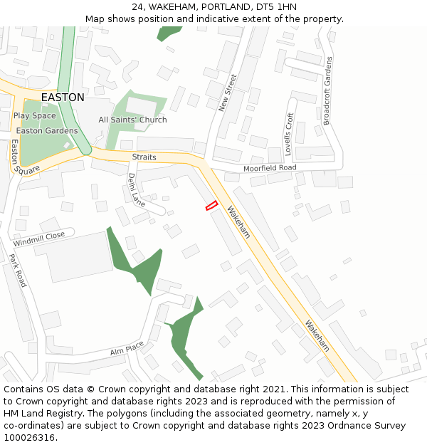 24, WAKEHAM, PORTLAND, DT5 1HN: Location map and indicative extent of plot