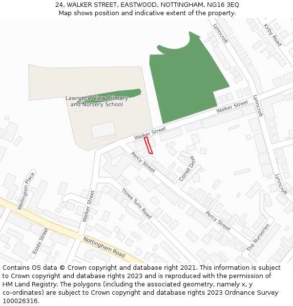 24, WALKER STREET, EASTWOOD, NOTTINGHAM, NG16 3EQ: Location map and indicative extent of plot
