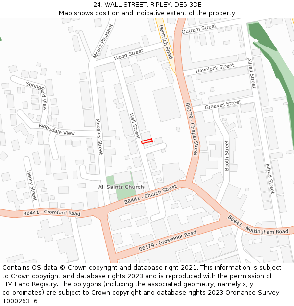 24, WALL STREET, RIPLEY, DE5 3DE: Location map and indicative extent of plot