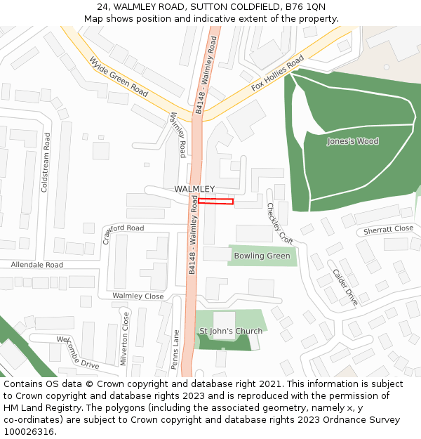24, WALMLEY ROAD, SUTTON COLDFIELD, B76 1QN: Location map and indicative extent of plot