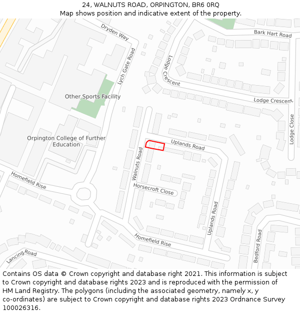 24, WALNUTS ROAD, ORPINGTON, BR6 0RQ: Location map and indicative extent of plot