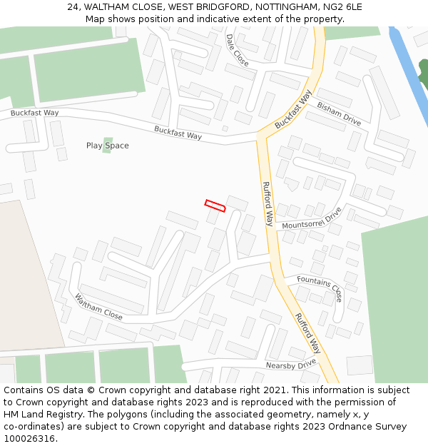 24, WALTHAM CLOSE, WEST BRIDGFORD, NOTTINGHAM, NG2 6LE: Location map and indicative extent of plot